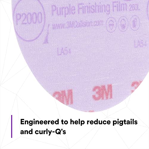 3M Hookit Purple P2000 finishing film abrasive disc, 6-inch fiber-backed disc for clear coat sanding, 50 pack
