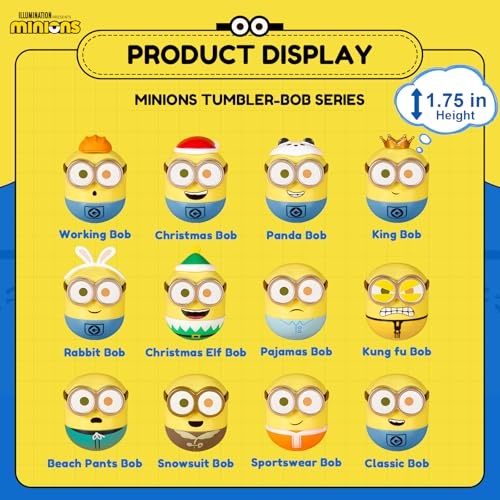 Minions Blind Box Figures, Mini Wobbler Toy Action Figures for Home Decor Desk Accessories, Despicable Me Collectible Toys for Adults & Kids Ages 3+, Tumbler Bob Series, 12 Packs 12 Pack