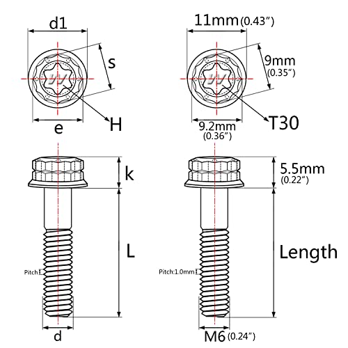 Wanyifa titanium M6x40mm flange 12-point screw bolt, burning blue finish