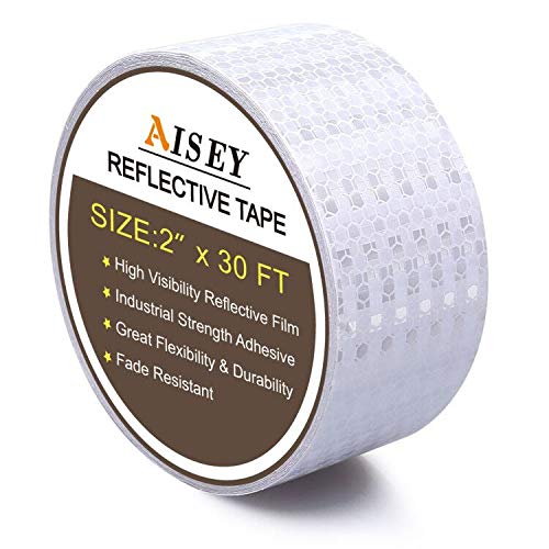 AISEY 2" X 30ft Reflective Tape White Outdoor High Vis Conspicuity Safety Tape, Reflector Tape Trailer Waterproof 2" x 30 Feet