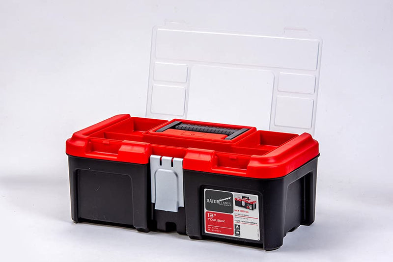 13-inch Sturdy Toolbox - 3 Compartments, Removable Tool Tray - Strong Lid, Easy Grip Handle - Made of Polypropylene Plastic Black 13 In