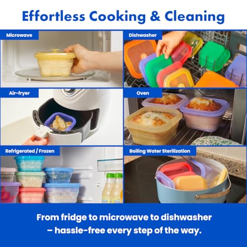 PushLock Collapsible Food Storage Container&Smart Cooking Steam Tray, Space-Saving, Platinum Silicone, Microwave&Freezer&Dishwasher Safe, for Cooking&Leftovers, BPA-Free, 60oz per Unit (NAVY&OLIVE) NAVY&OLIVE