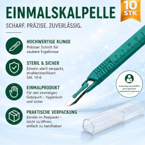 Disposable Scalpel No.15 - 10 in a Pack - Sterile, Stainless Steel Blade, Plastic Handle, Individually Wrapped - Medical Disposable Surgical Cutlery | Heinz Herenz medical supplies