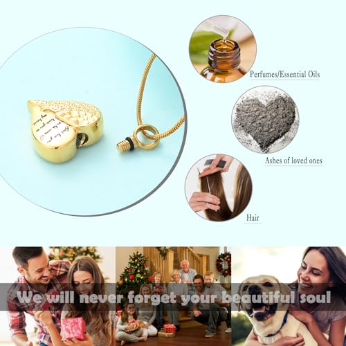 Angel Wing Heart Urn Necklace for Ashes Cremation Jewelry for Women Men Stainless Steel Memorial Necklaces Ash Holder for Human Keepsake Jewelry for Loved Ones with Fill Tool Gold-Mom
