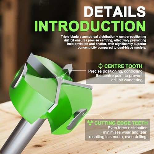 METOTY 4-inch Forstner drill bit with triple flute and tungsten carbide tip