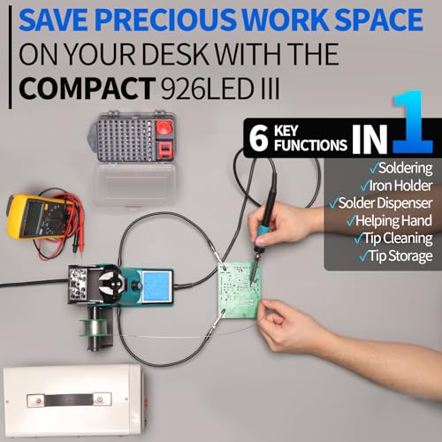 YIHUA 926LED III 60W Digital Display Soldering Iron Kit Soldering Station Set with 2 Helping Hands, 5 Additional Soldering Tips, Lead-Free Soldering Wire, Automatic Sleep Mode (EU Plug) Green