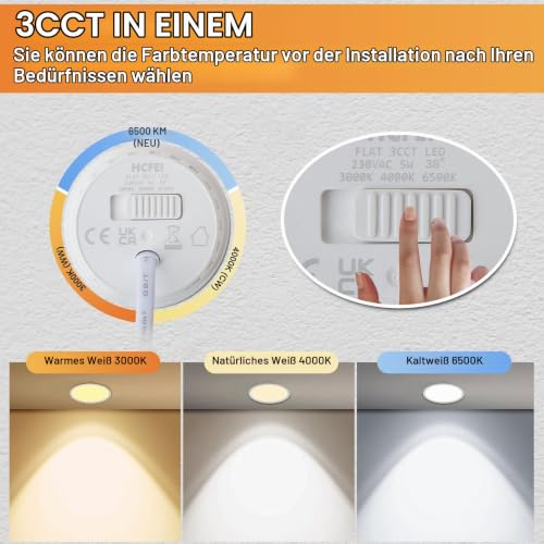 HCFEI LED Module Ultra Flat Diameter 50 x 24 mm for Recessed Spotlights, 5 W, 450 lm, 110° 230 V, Warm White, Natural White, Cool White, Replaces GU10 MR16 Bulbs, Dimmable, Flicker-Free IP44
