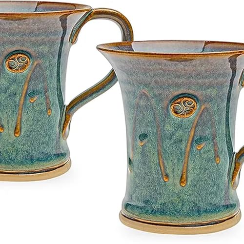 Castle Arch Pottery Celtic Mug Irish Handmade Pottery Tea Coffee Ceramic Cup Made in Ireland, medium, Hampton Blue