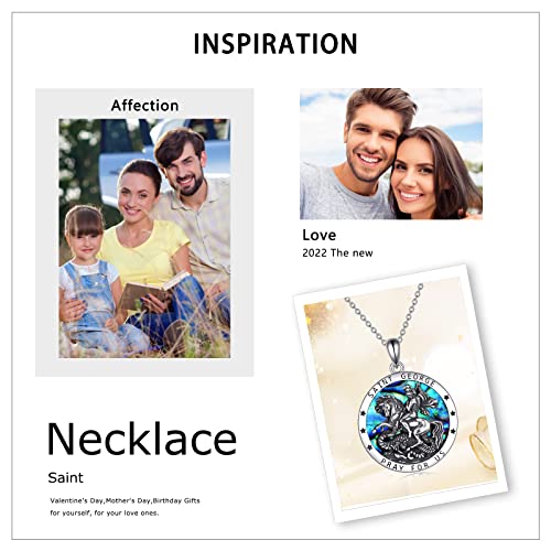 YFN St George Necklace for Men Sterling Silver Saint George Medal Protection Christian Amulet Jewelry Gifts for Women 20+2‘’