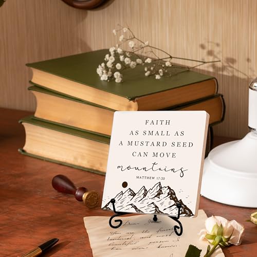 Faith as Small as a Mustard Seed Can Move Mountains Christian Wooden Plaque Sign Box for Home Table or Shelf Gifts for Christians 5.1x5.1 Inches.(003) Faith