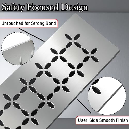 Floral Design Brushed Stainless Steel Shower Shelf for 12" Prefab Niches - Tool-Free Drop-in, Fits Standard 1/8 Inch Grout Lines (Matte Silver) 1 PACK
