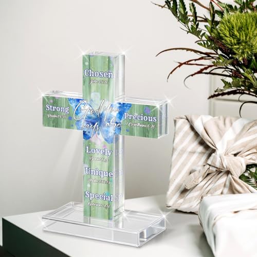 PVOPVO Inspirational Religious Christian Cross Decor Butterfly Gifts for Women Men Catholic Bible Verse Crosses Desk Decor for Home Office Prayer Room god3
