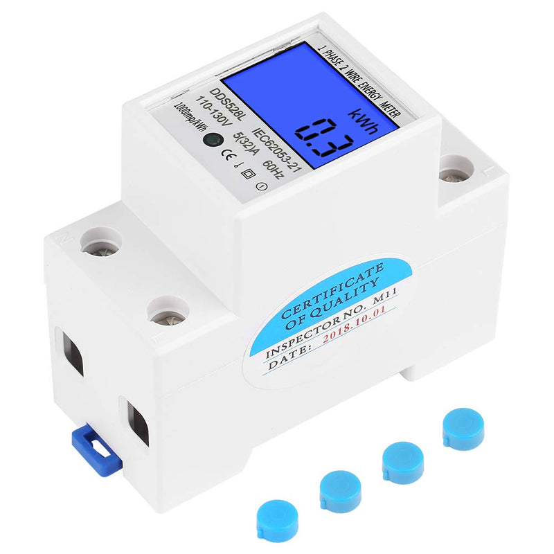 [Australia - AusPower] - 5A 32A 110-130V 60Hz LCD Backlight, Home Consumption Meter Single Phase Energy Kwh Meter, Din Rail Mounting for Electric Monitoring 