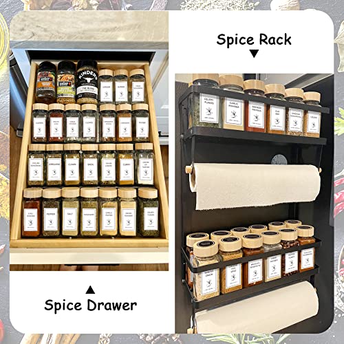 Aliggbent Spice Jars with Lable, 48 Pcs 4 oz Glass Spice Jars with Bamboo Lids, Spice Containers Bottles, Glass Seasoning Jars with Shaker Lids, Collapsible Funnel, for Spice Racks, Pantry,Cupboard 48PCS/4OZ