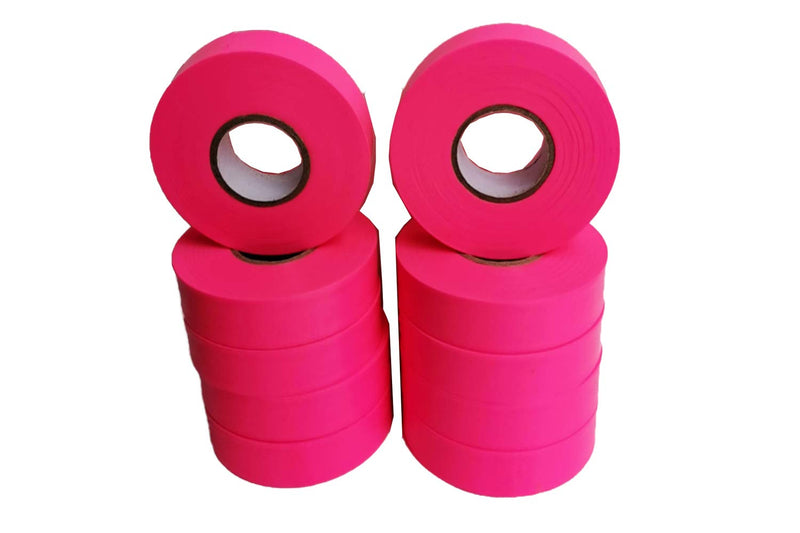 Flagging Tape， Survey Ribbon for Boundaries and Hazardous Areas Non-Adhesive Surveyor Tape with 1" Width, 150' Length -15F Temperature Resistance at Summer(Pack of 10) (Pink) Pink