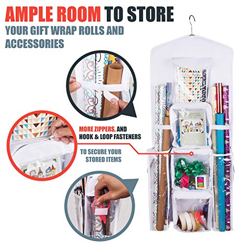 Double-Sided Hanging Gift Bag and Gift Wrap Organizer (White) White