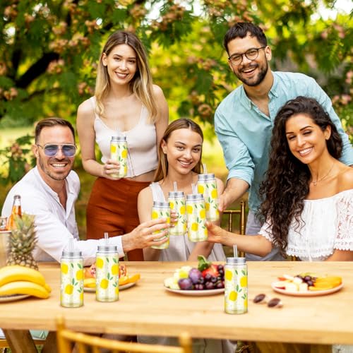 SiliFine 24 Pcs Lemon Party Favors Lemonade Cups with Lids and Straws