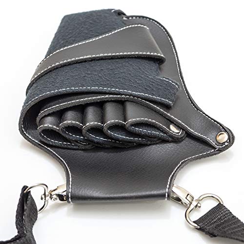 Ikas black PU leather scissor holster with multi-color shear holder for hairdressers, barbers and pet groomers