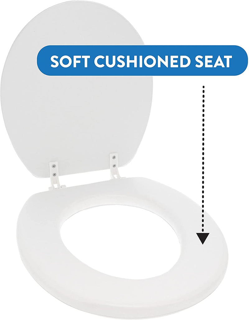 J&V Textiles Embroidered Soft Round Toilet Seat With Easy Clean & Change Hinge, Padded (Black) Black