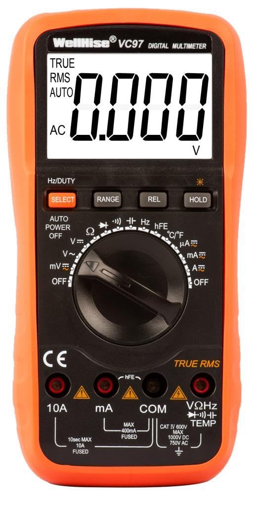 [Australia - AusPower] - VC97 Digital Multimeter, True RMS Auto-Ranging 6000 Counts, AC/DC Voltage Current Tester, Ohm Capacitance Frequency Diode Continuity, Large LCD Backlight Display 
