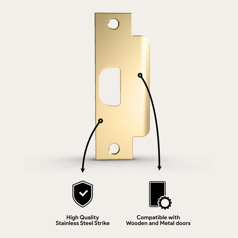 [Australia - AusPower] - Mega Handles T-Strike Door Plate - Durable Door Strike Plate, Gold Strike Plates for Interior Doors Satin Brass ASA Strike 