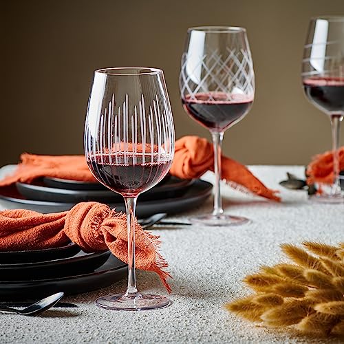 Cordial Glasses Set of 4-16oz. Clear Etched Red and White Unique Long Stem Wine Glass Cups for Alcohol Party, Wedding, Home 16oz