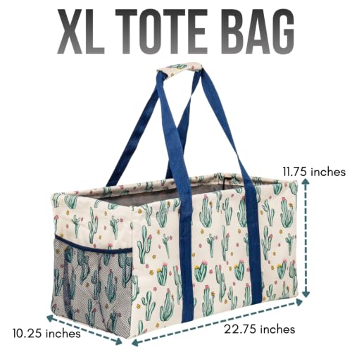 Extra Large Utility Tote Bag - Oversized Collapsible Beach Bag - Cactus Cactus White