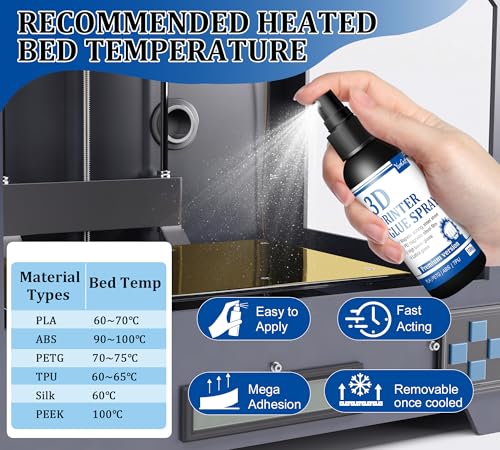 3D Printer Adhesive, 200 g PLA Adhesive Spray Adhesive - Prevents Warping on Heated Printing Plate | 3D Printer Adhesive Spray for Heated Print Beds | 3D Printing Accessories for PLA, ABS, PETG, PC