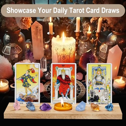 Wooden Tarot Card Holder with Waning Moon Phase , Nature Acacia Tarot Card Display Stand for Waite Oracle Lenormand Card to Daily Draw Display Meditation Wiccan Altar Decor