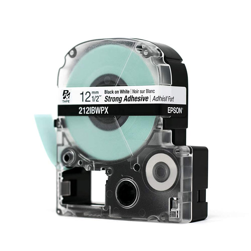 Epson LABELWORKS 212IBWPX Genuine PET (Polyester) Tape Cartridge - Black on White Strong Adhesive Standard Industrial Label Maker Tape - 1/2" (12MM) Wide, 30 ft 12mm