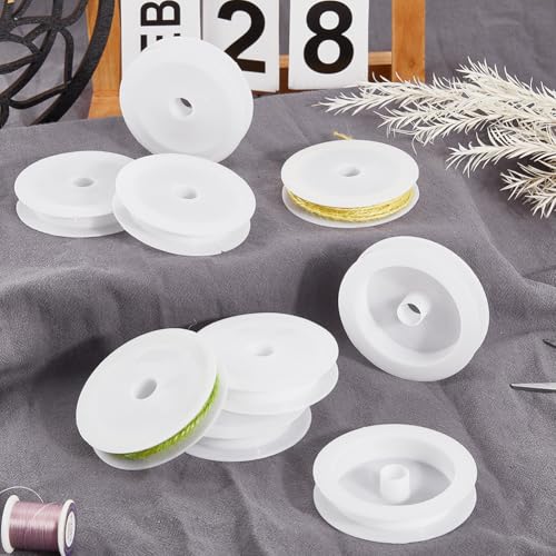 SUNNYCLUE Pack of 15 Plastic Bobbins Empty Yarn Spools White 69 cm Large Diameter Flat Cord Cord Rope Wire Crochet Yarn Lace Organiser Bobbins for Sewing Embroidery Weaving DIY Craft Accessories 69 x 14mm