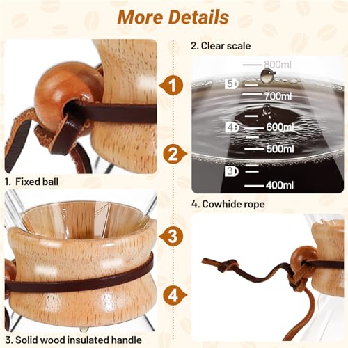 Coffee Pour Over 27.1oz 800ml High Borosilicate Glass Pour Over Clear with Stainless Steel Filter 27.1 OZ