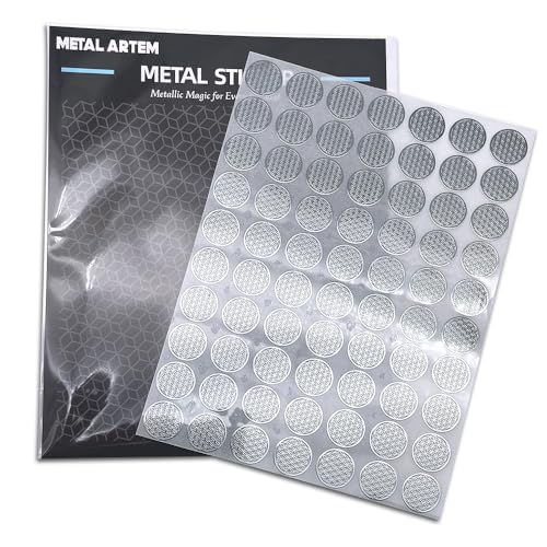 70pcs / Bag Flower of Life Gold Plated Thin Metal Sticker for Stone Crystal, Adhesive Pyramid Sacred Geometry Metal Energy Decor Sticker, Meditation Decor (15mm Diameter, Silver) 15mm Diameter