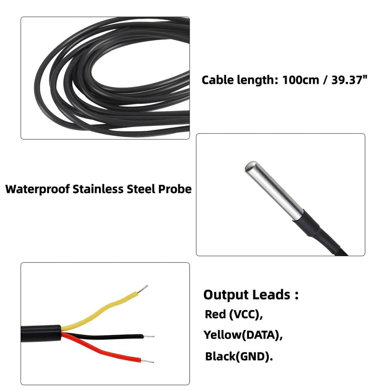 [Australia - AusPower] - Waterproof DS18B20 Temperature Sensor, Digital Temperature Thermal Cable Temperature Range (-55℃~ +125℃) Digital Temperature Probe Sensor - 1 Meter / 3.2Ft, 10 Pack 
