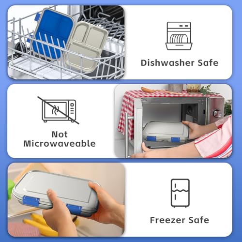 BOSEDSANG Stainless Steel Kids Leak-Resistant Bento Lunch Box, 3-Compartments with Silicone Container, Dishwasher-Safe, Child-Friendly Design for School, Picnics & Travel,BPA-Free (Blue) Blue