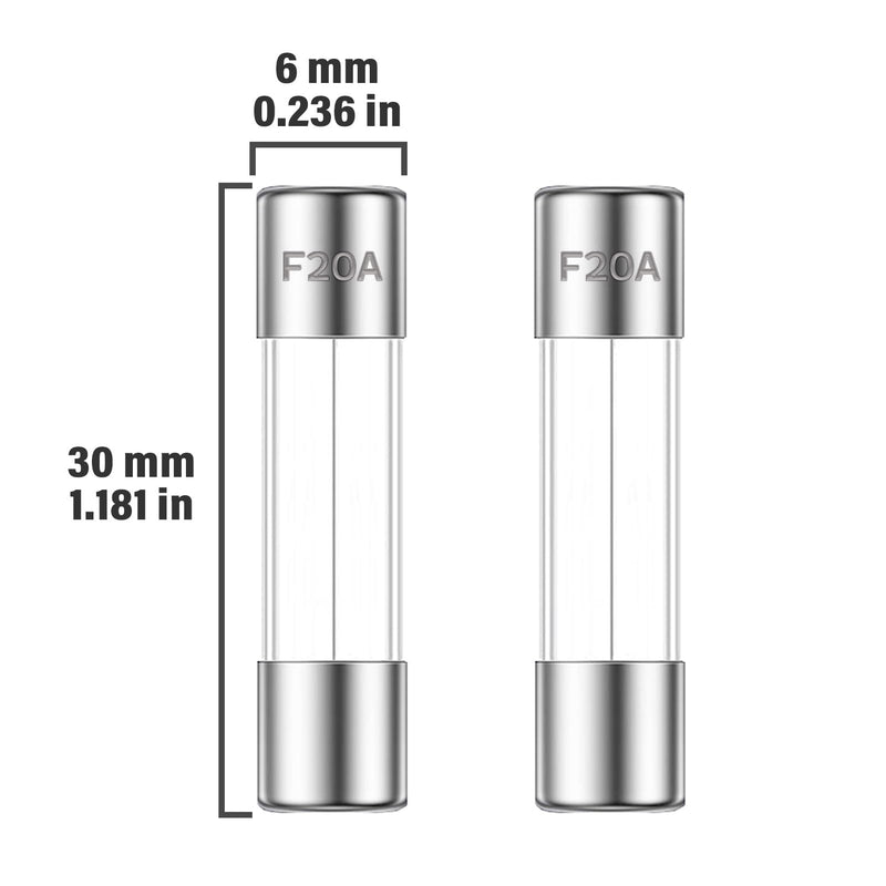 [Australia - AusPower] - 20A 250V 6x30MM Fast Blow Glass Fuse 20 Amp 250 Volt 0.24 x 1.18 Inch Fast-Acting Tube Fuses F20AL250V (Pack of 20Pcs) F20A 