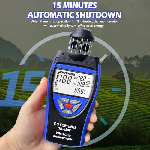 Digital Anemometer Wind Gauge, GR-8806 Handheld Wind Gauge, Anemometer Measures Wind Speed and Temperature, LCD Screen Data Storage, Supports Tripod Screws GR-8806-Blue