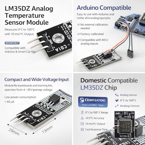JESSINIE LM35DZ analog temperature sensor module, 6-piece set with 4–30V input and 10mV output
