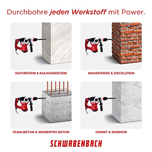 SCHWABENBACH® SDS Plus Concrete Drill Bit Set - Super SDS Concrete Drill Bit Set 7 Pieces | 6 8 10 12 14 x 210 mm - Masonry Drill Compatible with Bosch Hilti Metabo Hammer Drill - for Hammer Drill SET 7 pieces. 6-14mm (210mm)