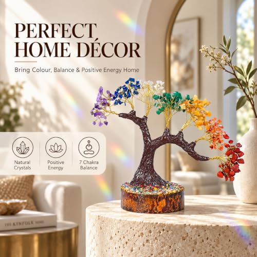 Crocon® 7 Chakra Bonsai Crystal Tree, 8-9 inch Healing Crystals Home Décor 002a Seven Chakra (Bonsai Tree)