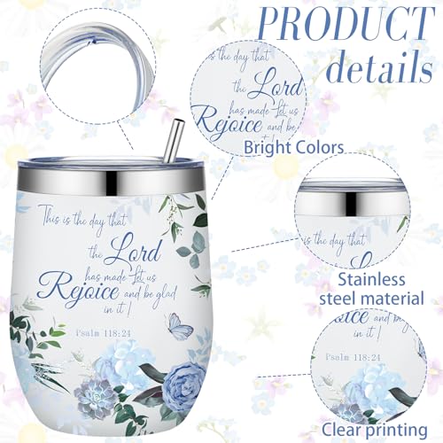 Sliner 4 Pcs Christian Gifts for Women 12 oz Floral Bible Verse Tumbler