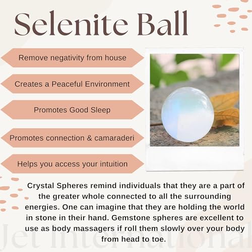 Jet Natural Selenite Ball 50-55 mm – Crystal Sphere for Energy Healing, Meditation, Feng Shui, Spiritual Cleansing, Chakra Balancing