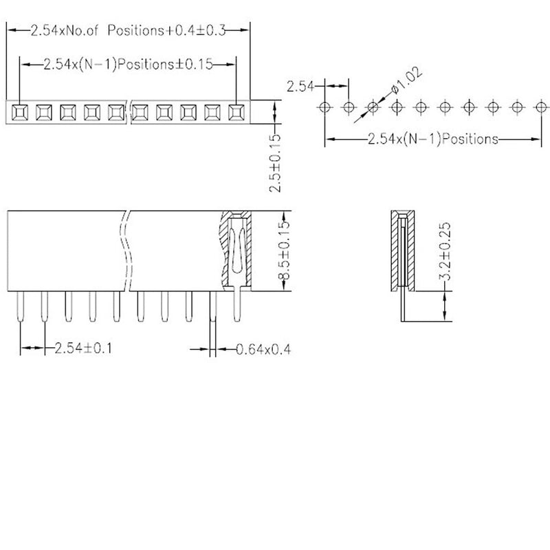 [Australia - AusPower] - 2.54mm 0.1" 1x15Pin Female Socket Pin Row 15P Single Row Straight Female/Male Socket/Pin Header Connectors, Pack of 20 1 x 15Pin Female Socket 