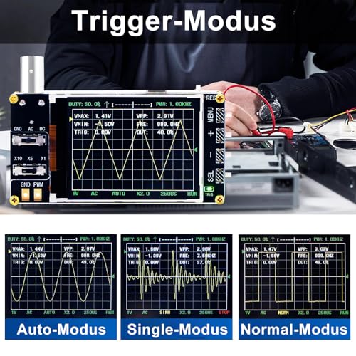 Treedix Handheld Digital Mini Oscilloscope Kit with 3 Trigger Modes | 2.4 inch LCD screen, 24MSa/s high sampling rate, 200 kHz bandwidth, X10/X5/X1 sensitivity, GND/AC/DC coupling method