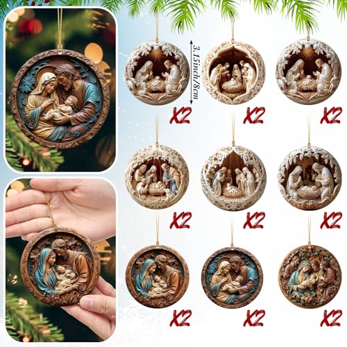 Thyle 18 Pcs Nativity Scene Ornaments Christmas Hanging Decoration for Trees Christian Gifts Catholic, Religious Thanksgiving Gifts for Men, Women Acrylic 2D Flat Hanging Ornament (Classic) Classic