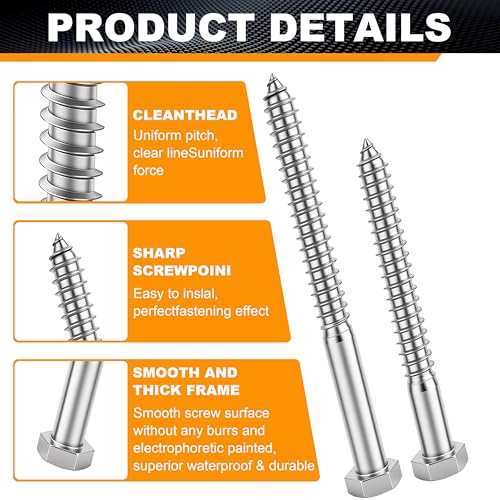 Xpokcai 3/8 x 2 inch hex head lag screws for wood, 48-piece set