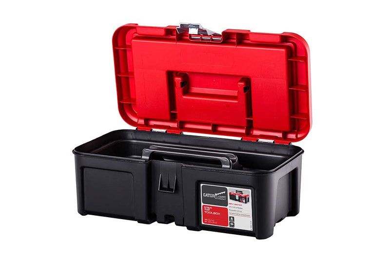 13-inch Sturdy Toolbox - 3 Compartments, Removable Tool Tray - Strong Lid, Easy Grip Handle - Made of Polypropylene Plastic Black 13 In