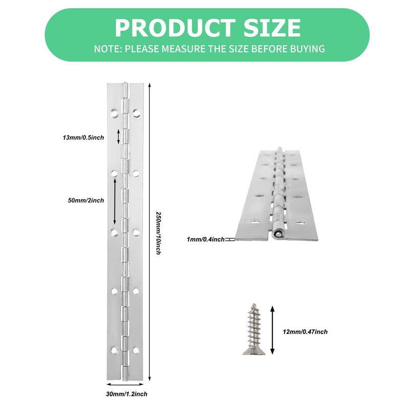 [Australia - AusPower] - 6Pack Silver Continuous & Piano Hinge1.2 OpenWidthX0.04 ThicknessX10'' Heavy Duty Piano Hinges withHole Polished Stainless Furniture Hinges for Boats Cabinets Storage Box Door Cases with 60Screws 10Inch-6pcs(Silver) 