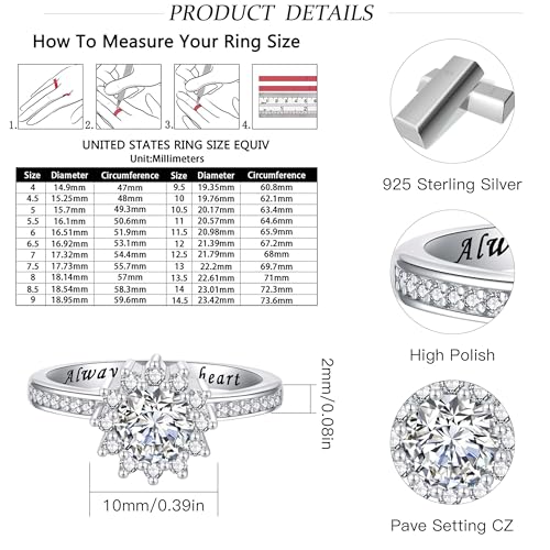925 Sterling Silver Urn Rings for Ashes for Women - Sunflower Ash Ring Cubic Zirconia Memorial Keepsake Cremation Jewelry Gifts for Loss of a Loved One 6