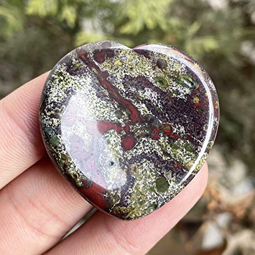 Heart Love Crystal Thumb Worry Stone Pocket Palm Stones for Anxiety Therapy Geometry Chakra Healing Reiki Balancing, Dragon Bloodstone